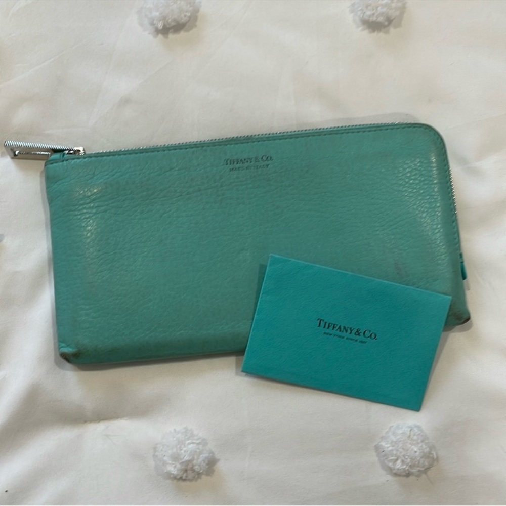1 HR PRICE DROP Tiffany & Co. Aqua Leather Clutch